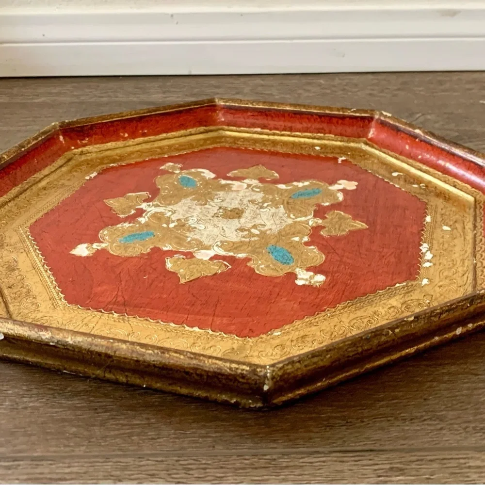 Vintage Ferenze Wooden Hand Painted Tray Italy 13”